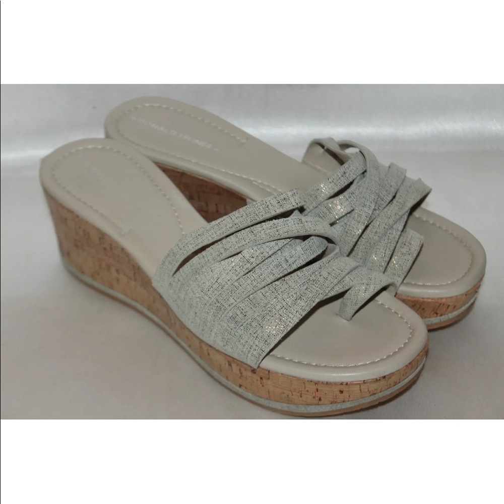 Donald J Pliner gold cork platform wedge sandals